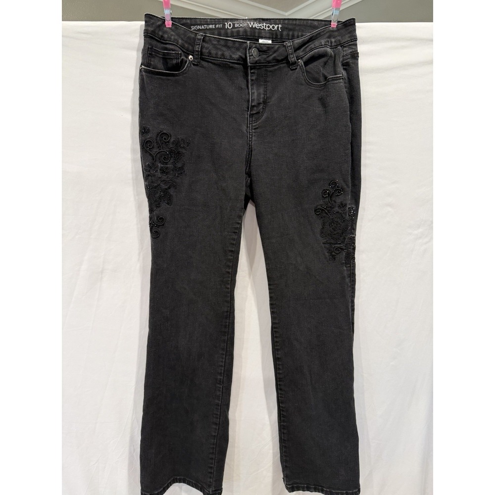 Westport Signature Fit Bootcut Jeans Women Size 10 Black Embroidered Beaded